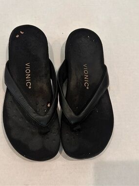 Vionic Dillon Shine Black Women's Orthotic Flip Flops  Thong Sandals size 7.5